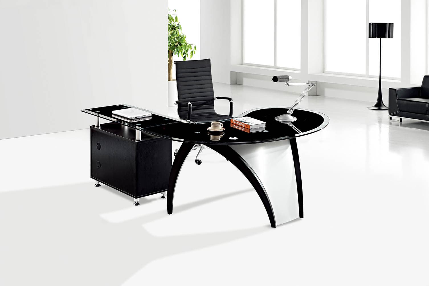 Modern L shaped glass office furniture executive desk design